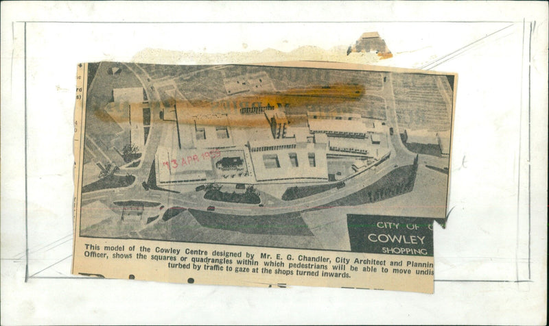 A model of the Cowley Centre designed by Mr. E. G. Chandler, City Architect and Planning Officer, is presented. - Vintage Photograph