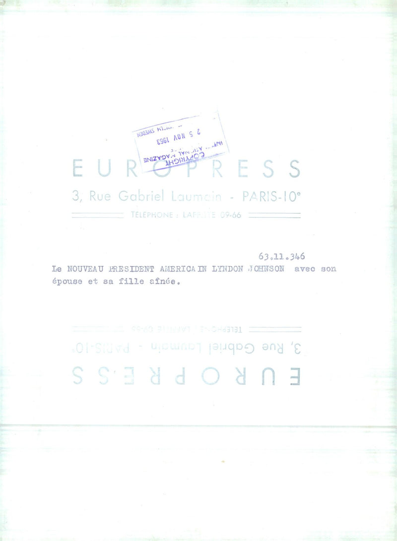 US President Lyndon Johnson and his wife and eldest daughter, photographed on November 25, 1963. - Vintage Photograph