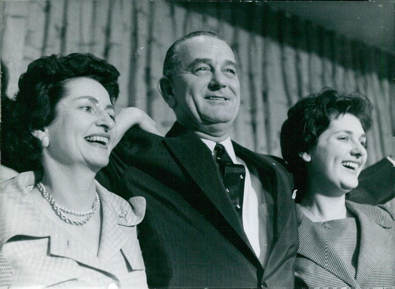 US President Lyndon Johnson and his wife and eldest daughter, photographed on November 25, 1963. - Vintage Photograph
