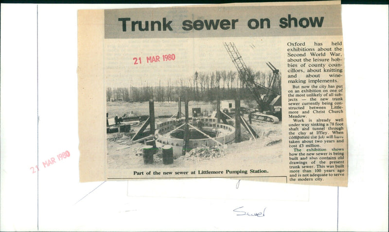 A new trunk sewer is under construction between Littlemore and Christ Church Meadow in Oxford, UK. - Vintage Photograph