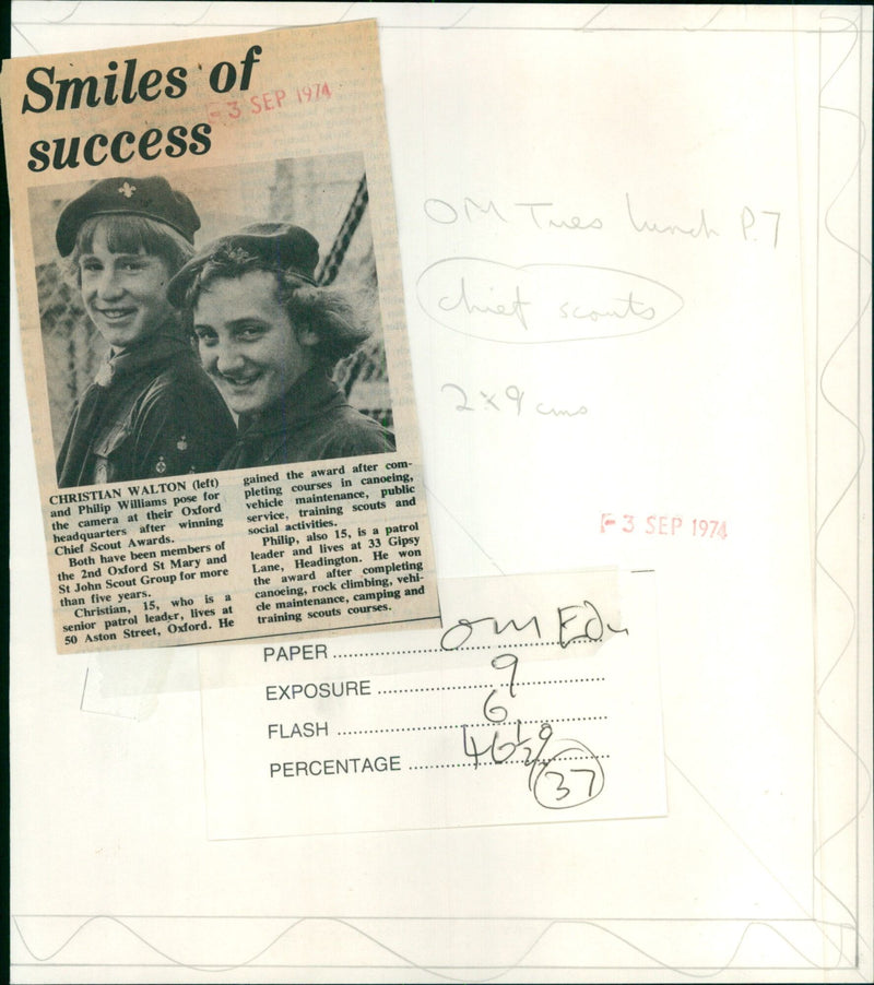 Two 15-year-olds from Oxford receive Chief Scout Awards after completing various courses. - Vintage Photograph