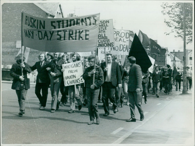 Ruskin College students marching through the streets of Oxford during May Day Strike. - Vintage Photograph