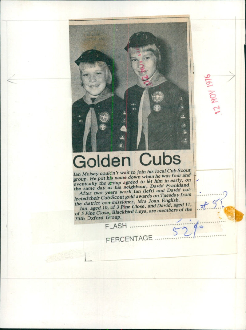 Ian Maisey (left) and David Frankland receive their Cub Scout gold awards. - Vintage Photograph