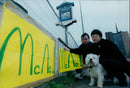 Sigrid Shreeve, Andy Webber and Tag the dog protest the Carpenters Arms becoming a McDonalds. - Vintage Photograph