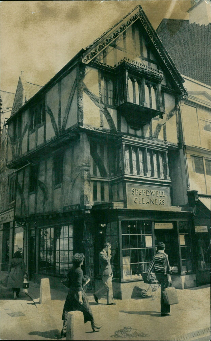 A group of people walking along Shalt Street in Oxford. - Vintage Photograph