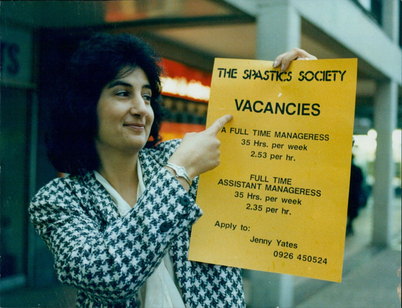 Mrs Jenny Yates, Area Manager of The Spastics Society, advertises vacancies in Oxford, England. - Vintage Photograph