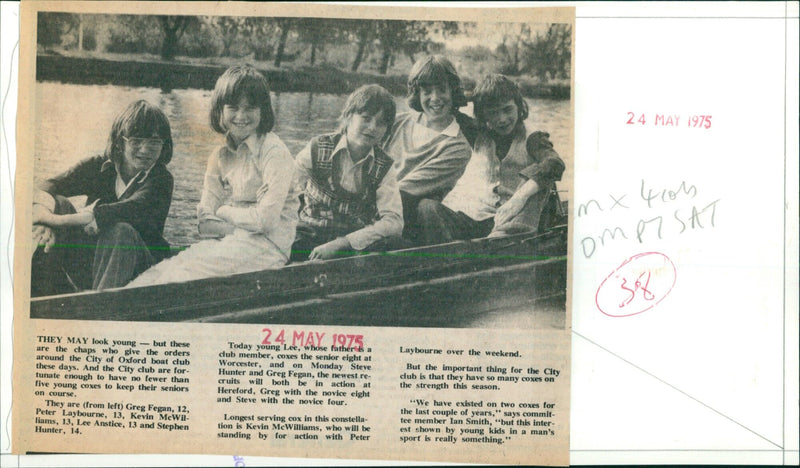 Five young coxes from the City of Oxford boat club stand with their boats. - Vintage Photograph