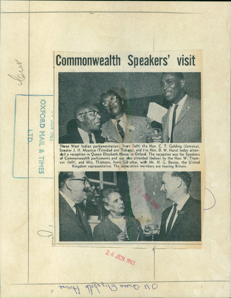 Three West Indian parliamentarians attending a reception in Queen Elizabeth House in Oxford. - Vintage Photograph