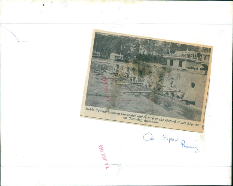 Keble College winning the senior eights race at the Oxford Royal Regatta. - Vintage Photograph