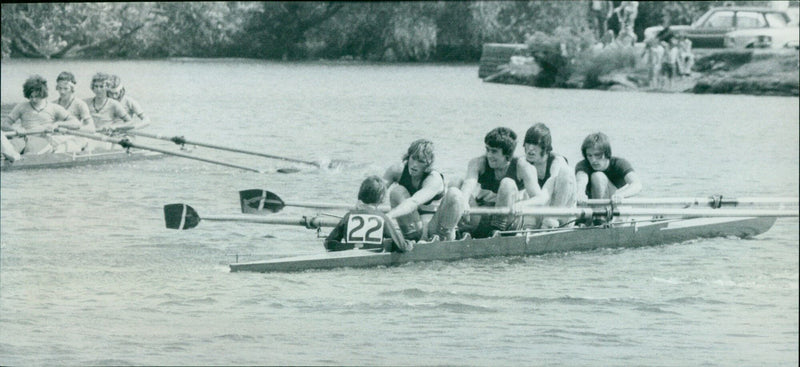 A crew from the City of Oxford competes at the Oxford Regatta. - Vintage Photograph