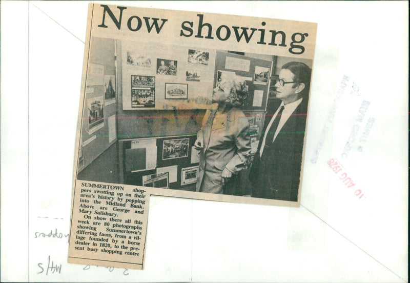 George and Mary Salisbury taking in the Midland Bank's exhibition of photographs depicting Summertown's history. - Vintage Photograph