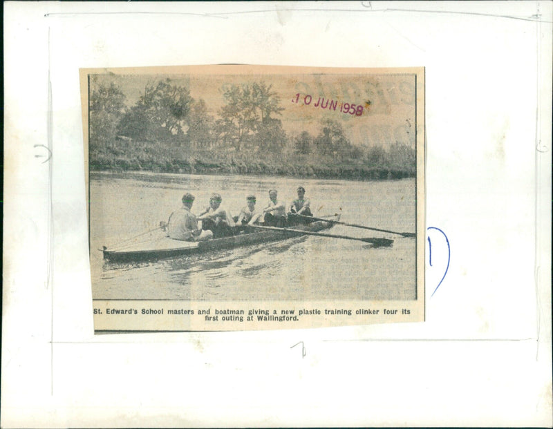 Masters and boatman from St. Edward's School launch a plastic training clinker at Wallingford. - Vintage Photograph