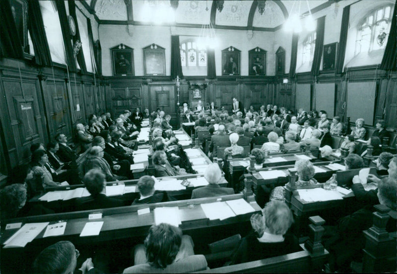 Mayor Duling addresses citizens at the Oxford Town Hall. - Vintage Photograph