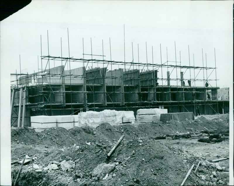 Construction of Statherines College at Holywell Great Meadow in Oxford, UK. - Vintage Photograph