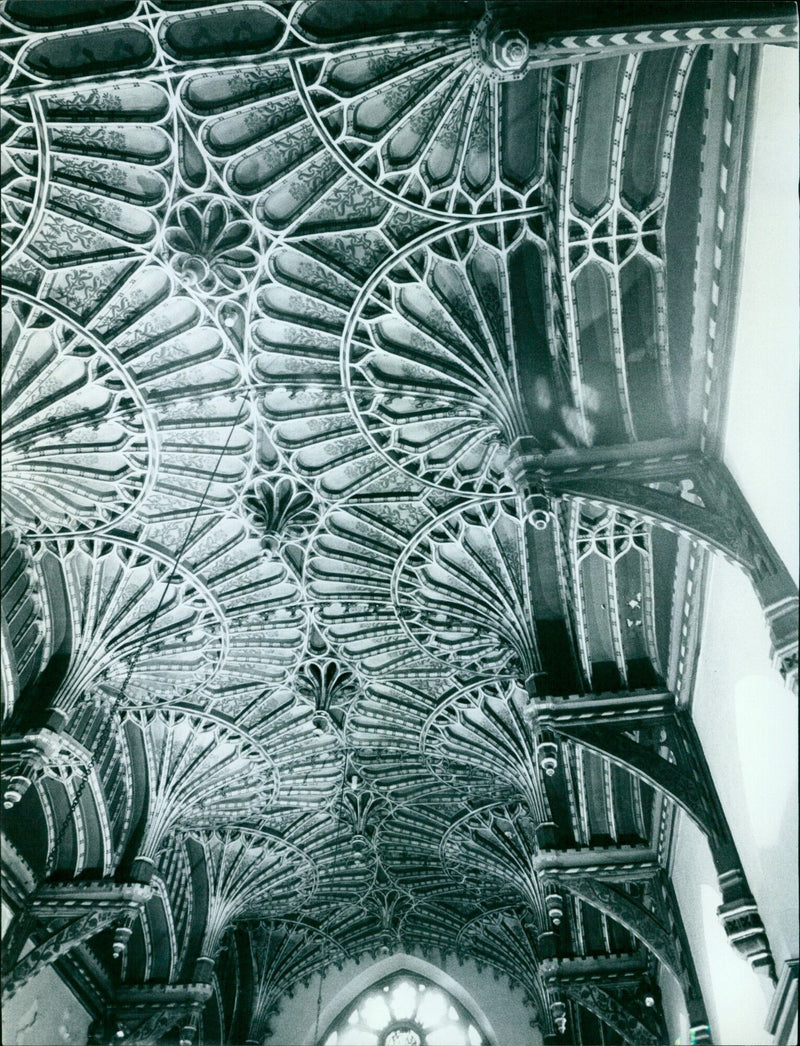 A close-up of a ceiling detail in Brasenose College, Oxford University. - Vintage Photograph