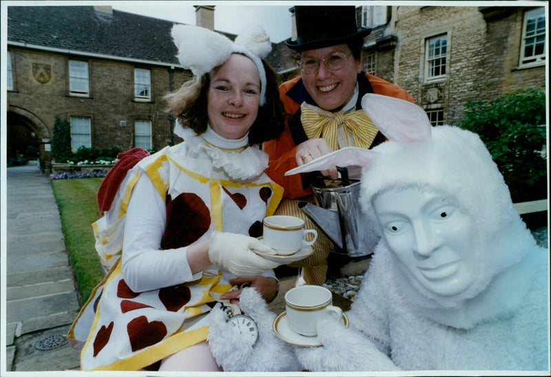 Mad Hatters tea party at Somerville College, Oxford. - Vintage Photograph