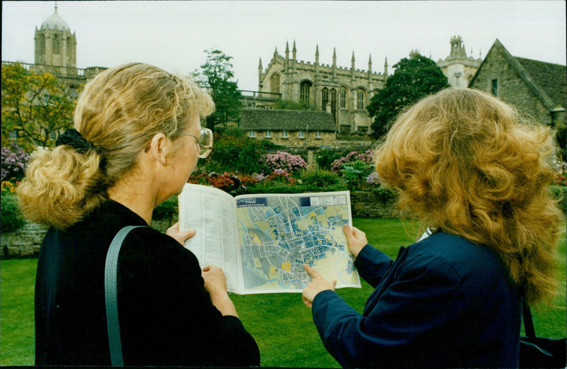 Tourists enjoy the views of the Oxford skyline. - Vintage Photograph