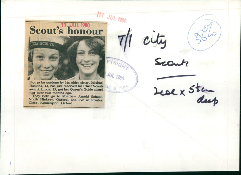 Michael Haskins, 14, receives the Chief Scouts Award following in his sister's footsteps. - Vintage Photograph