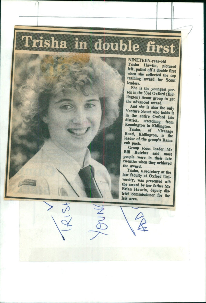 Trisha Hawtin, 19, is the youngest and only Venture Scout in the Oxford Isis district to earn the advanced award for Scout leaders. - Vintage Photograph