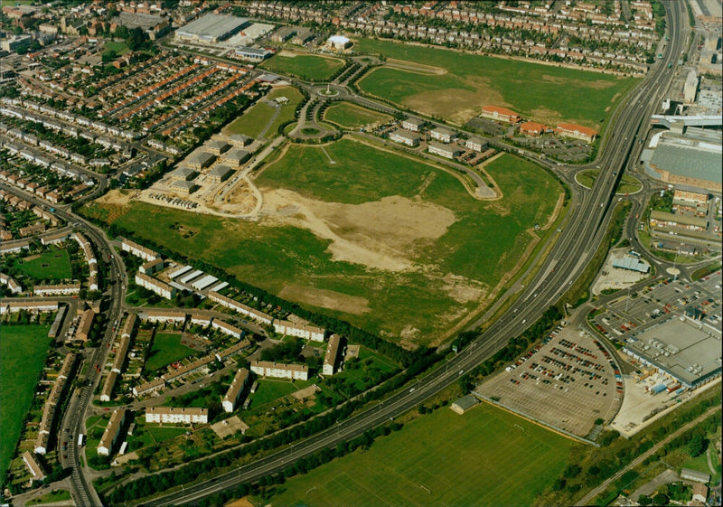 An aerial view of the Oxford Business Park in Oxford, England. - Vintage Photograph