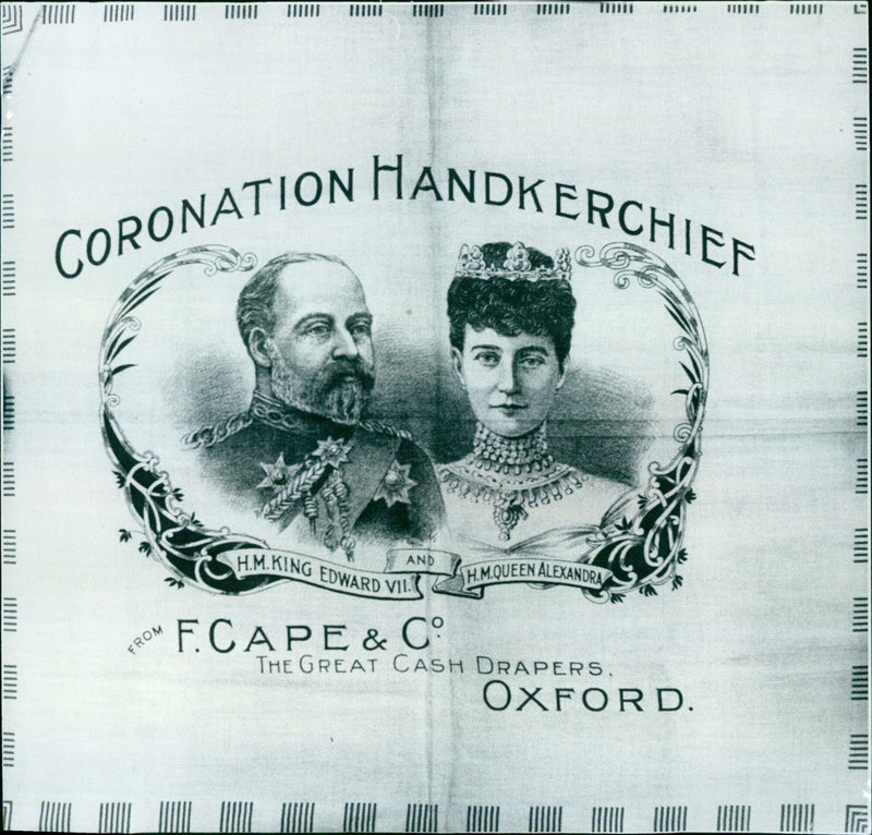 Queen Alexandra holds a coronation handkerchief from Sosa and H.M. King Edward VII F.Cape & Co. - Vintage Photograph