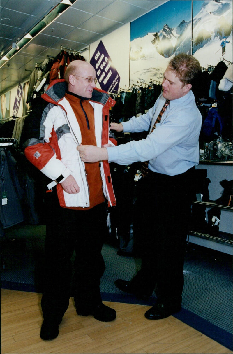 David Head receives skiwear for his trek in the Andes at Oxford C&A. - Vintage Photograph