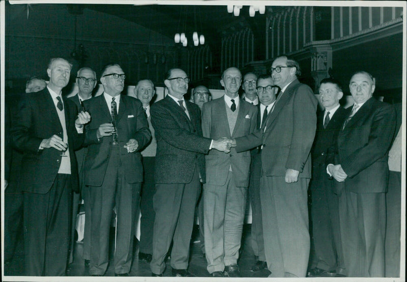 Employees of the Oxford and Swindon Co-operative Society receive awards for their long service from President Arthur Ledger. - Vintage Photograph