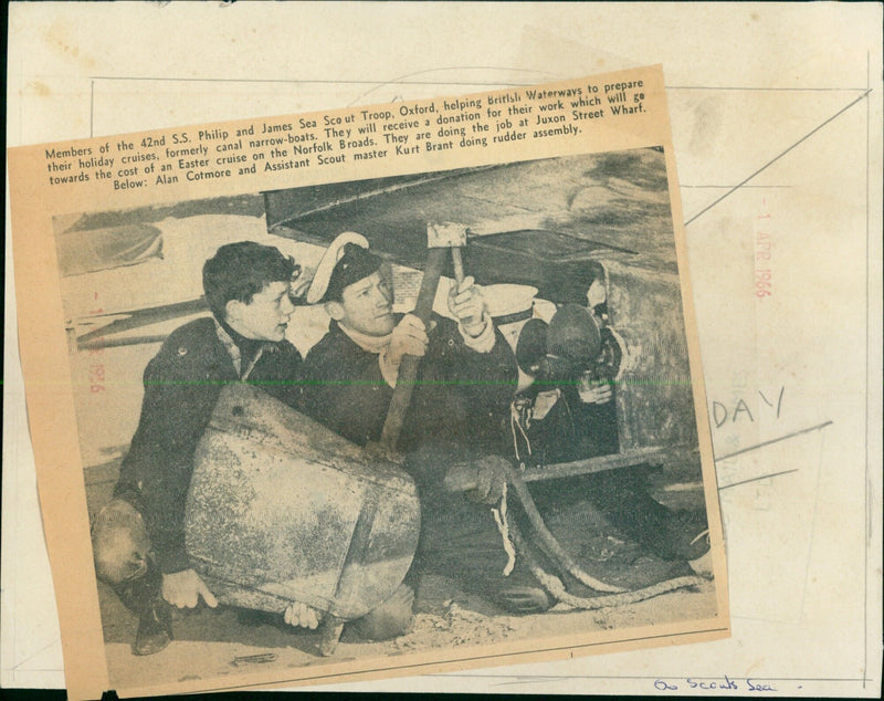 Members of the 42nd S.S. Philip and James Sea Scout Troop working to prepare holiday cruises on Juxon Street Wharf. - Vintage Photograph