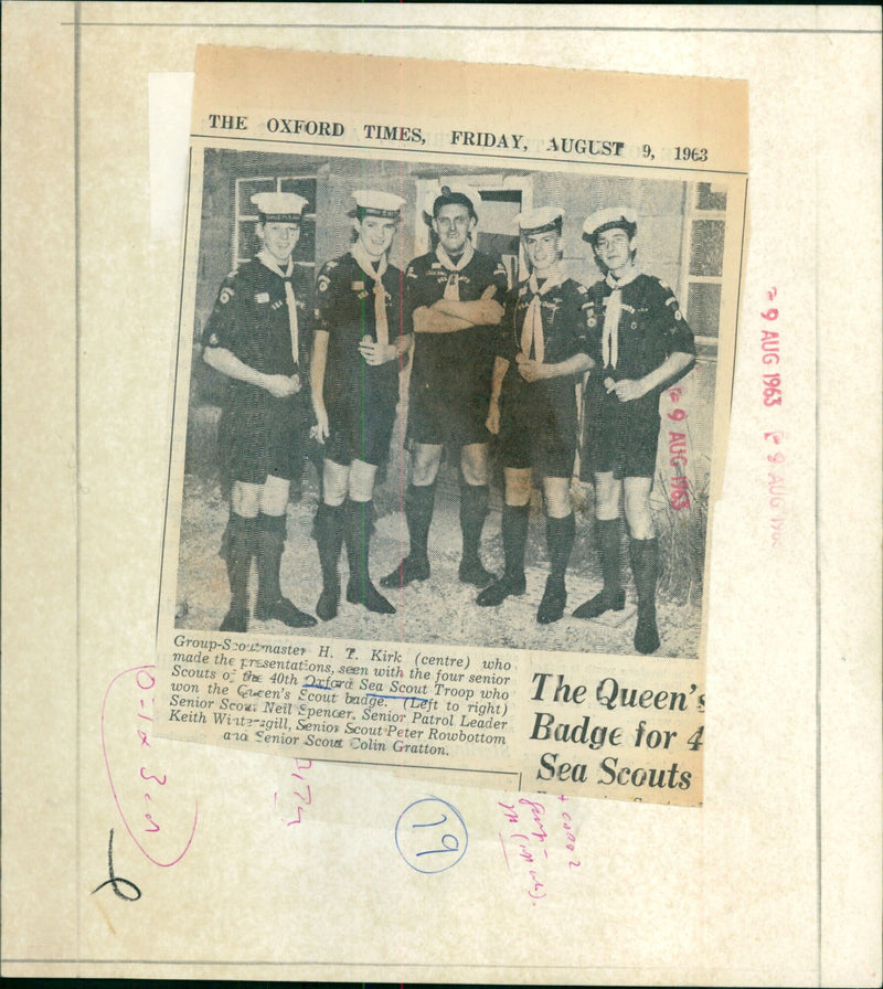 Four senior Sea Scouts of the 40th Oxford Troop receive Queen's Scout Badges. - Vintage Photograph