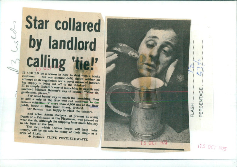 Oxfam Launches New Tie With Help From Landlord and Actor - Vintage Photograph