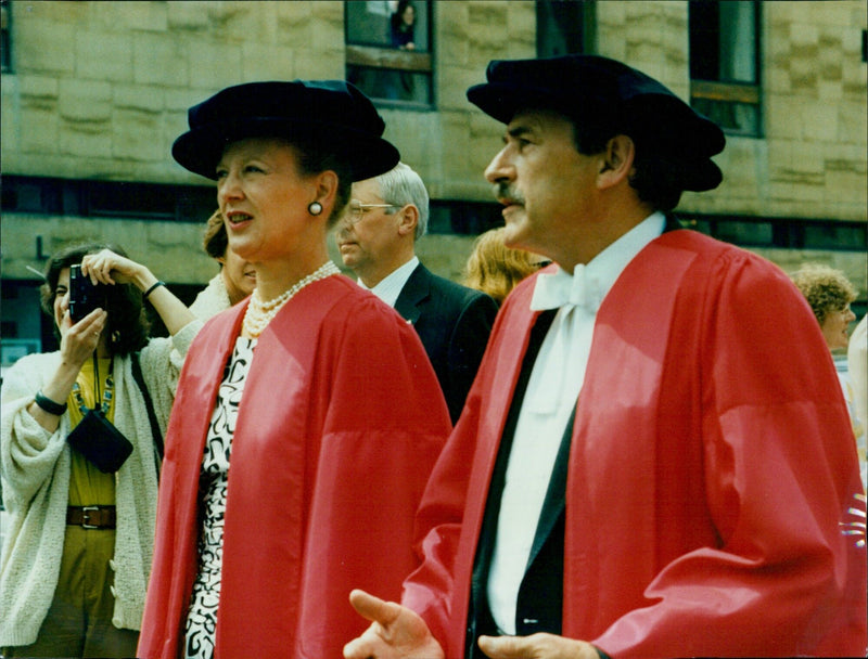 Students attending a graduation ceremony at Oxford University. - Vintage Photograph