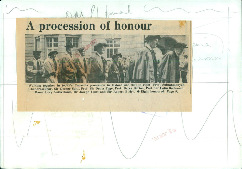 Eight distinguished individuals take part in the procession during Encaenia in Oxford. - Vintage Photograph