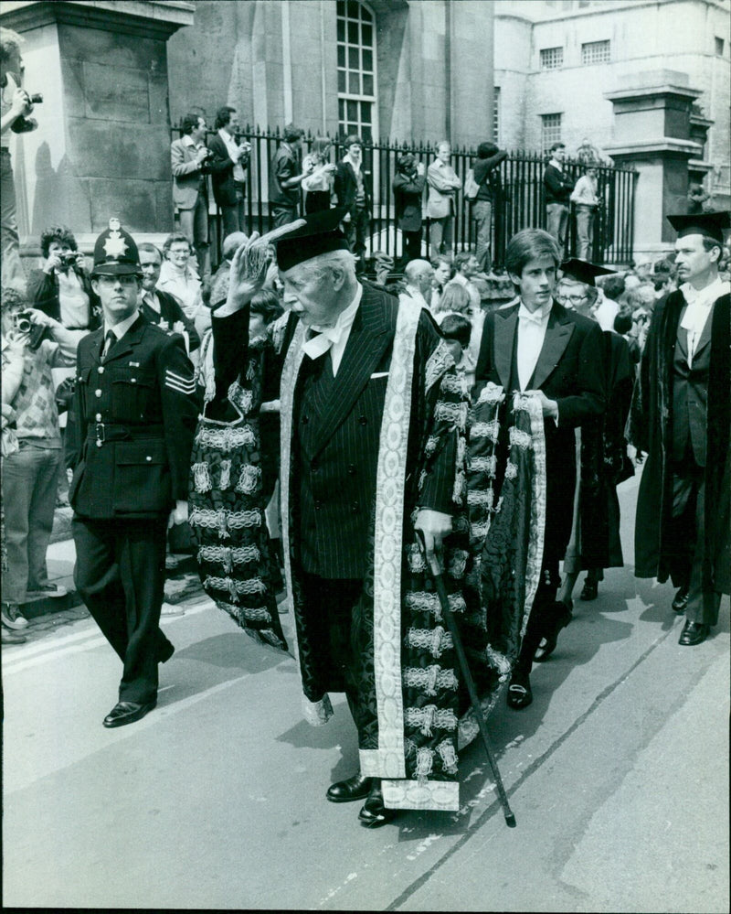 Chancellor of Oxford University Harold Macmillan leads the Encaenia procession. - Vintage Photograph