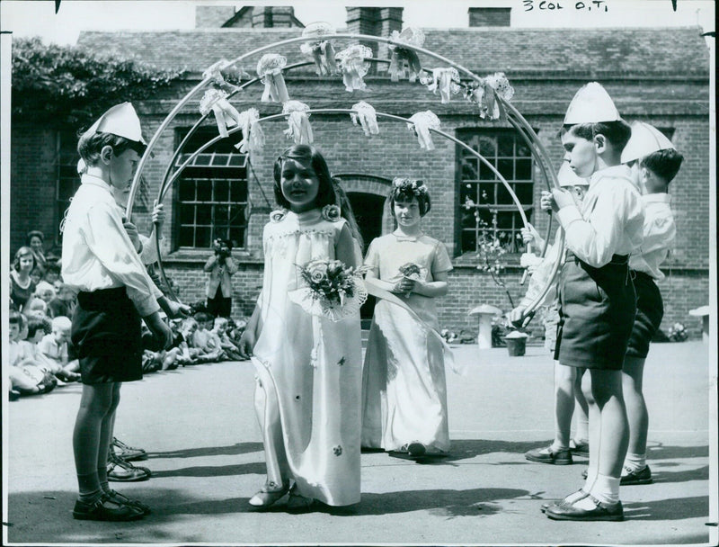 Students at SS Phillip and James School Plant a 1985 Tree Model in 1959. - Vintage Photograph