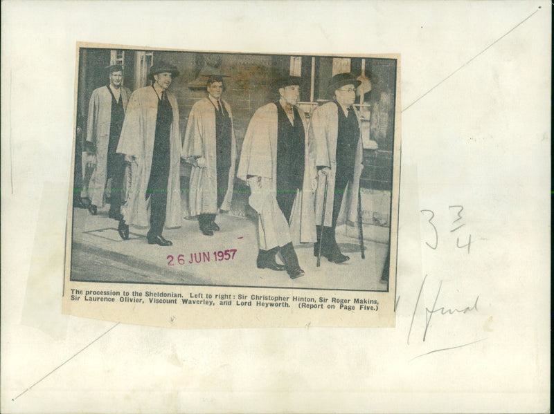 Members of the procession to the Sheldonian Theatre in Oxford on June 26, 1957. - Vintage Photograph