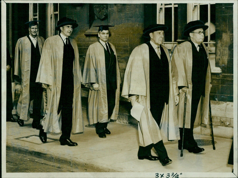 Members of the procession to the Sheldonian Theatre in Oxford on June 26, 1957. - Vintage Photograph