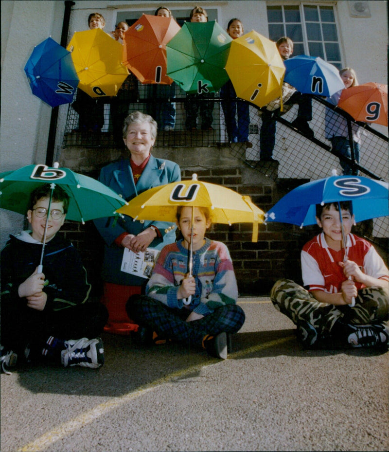 Diana Lamplugh joins pupils from St. Philip & James Primary School to form a "walking bus". - Vintage Photograph