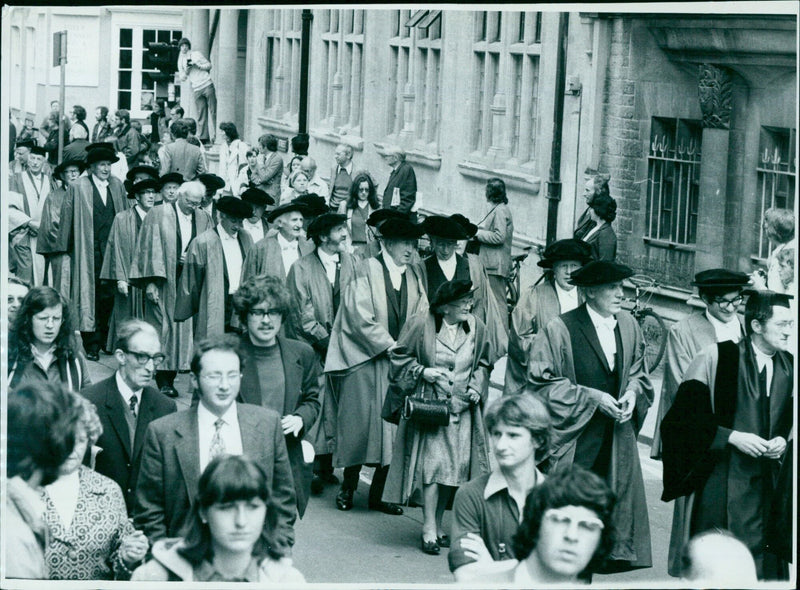 Students in academic dress take part in an Encaenia procession at Oxford University. - Vintage Photograph