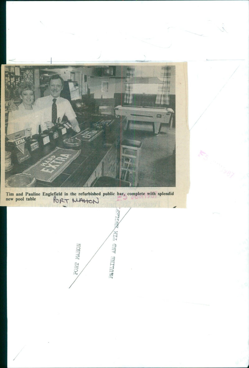 Tim and Pauline Englefield in a newly refurbished public bar at Port Mahon. - Vintage Photograph