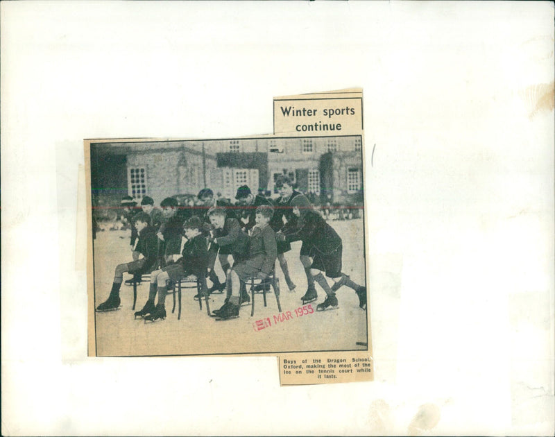 Boys of the Dragon School enjoying the winter weather on the tennis court. - Vintage Photograph