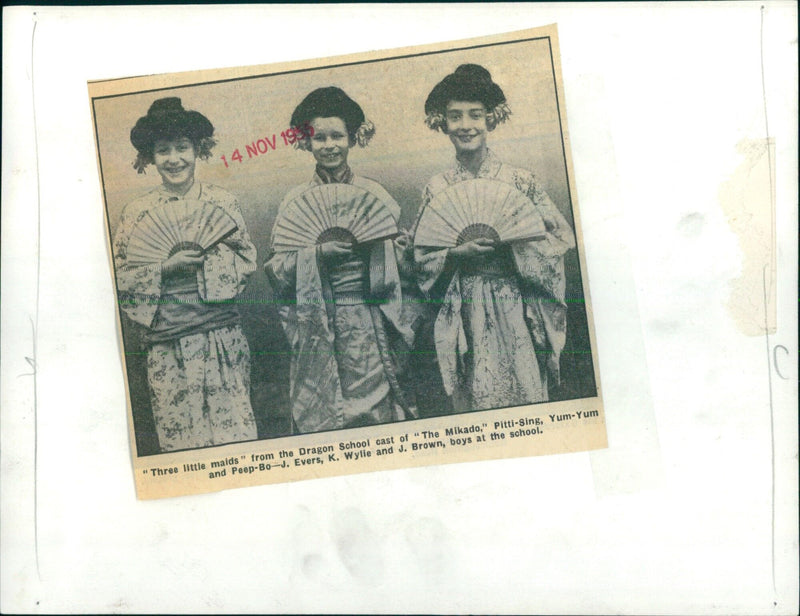 Three boys from the cast of "The Mikado" pose together in costume. - Vintage Photograph