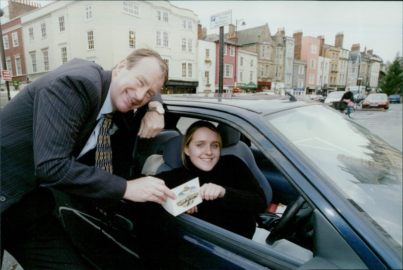 John Moyle celebrates the introduction of free parking in Broad Street. - Vintage Photograph