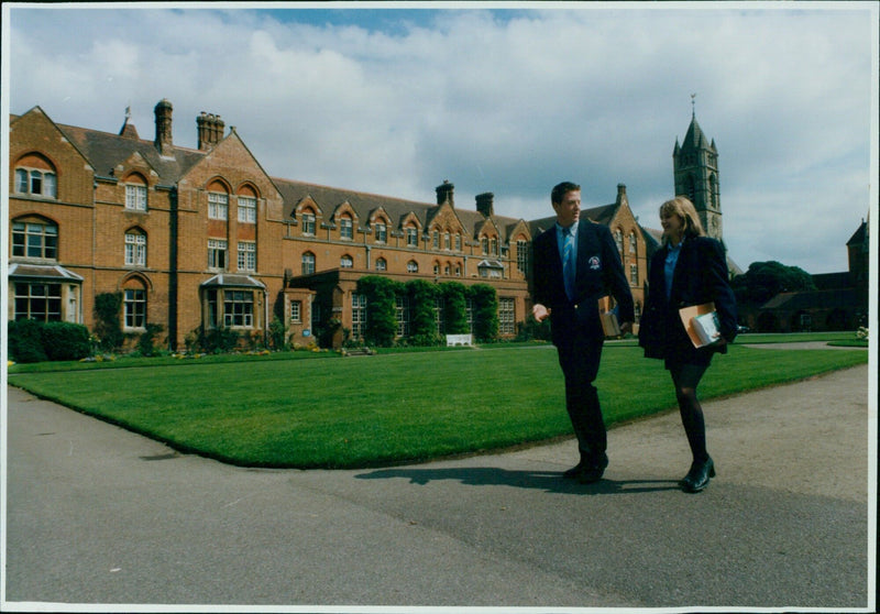 Students from St Edward's School in Woodstock Rd, Oxford, practice their boarding skills. - Vintage Photograph