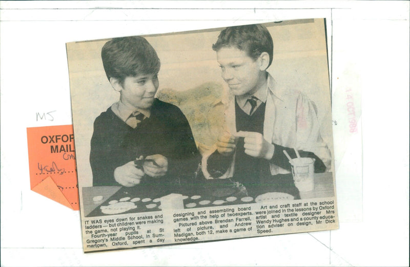 Students design and assemble board games at St Gregory's Middle School in Oxford. - Vintage Photograph