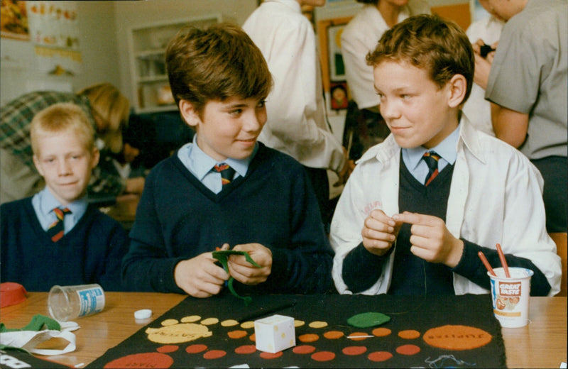 Students design and assemble board games at St Gregory's Middle School in Oxford. - Vintage Photograph