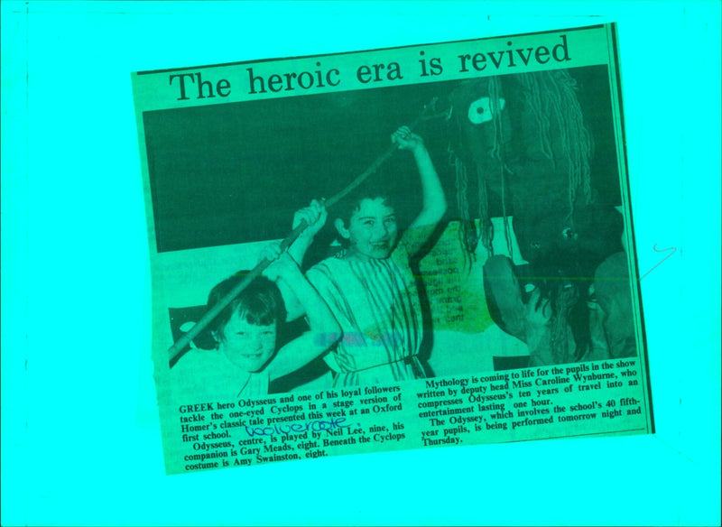 Ancient mythology comes alive when pupils from Oxford Wolvercote First School present their version of Homer's classic tale The Odyssey. - Vintage Photograph