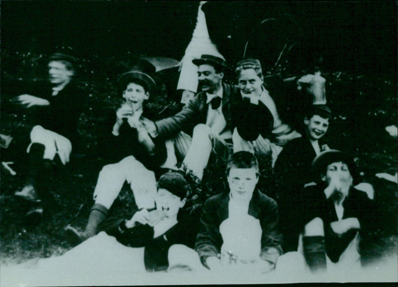 Boys picnicking at school in Oxford. - Vintage Photograph