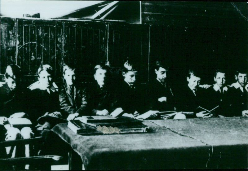 Boys working in a study. - Vintage Photograph