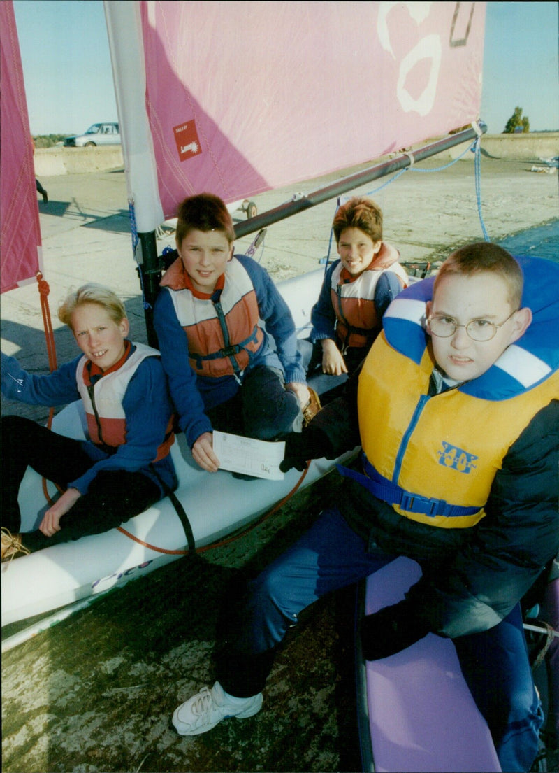 Summer Fields School pupils present a cheque to Oxford Sailability at the Oxford Sailing Club. - Vintage Photograph