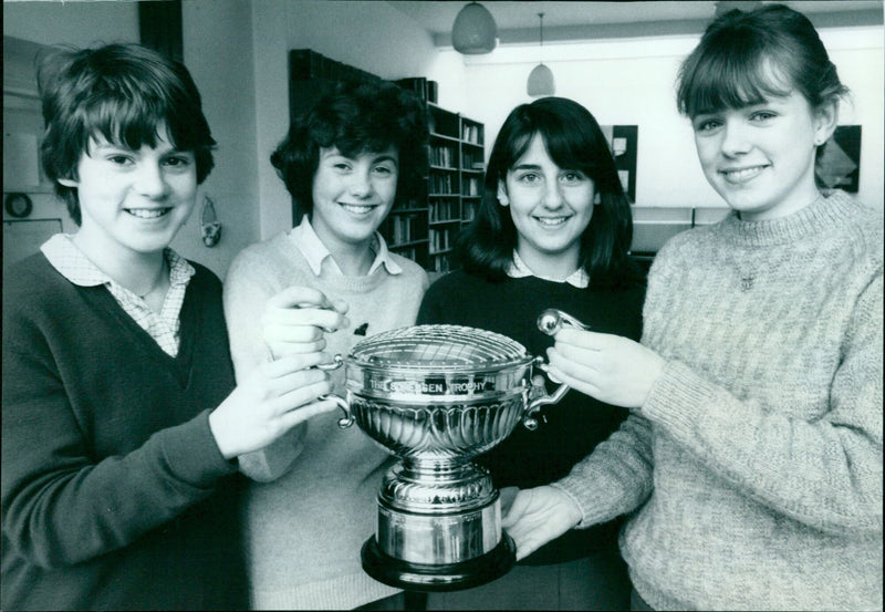 Wychwood School's winning team celebrates their victory in the Oxford quiz competition. - Vintage Photograph